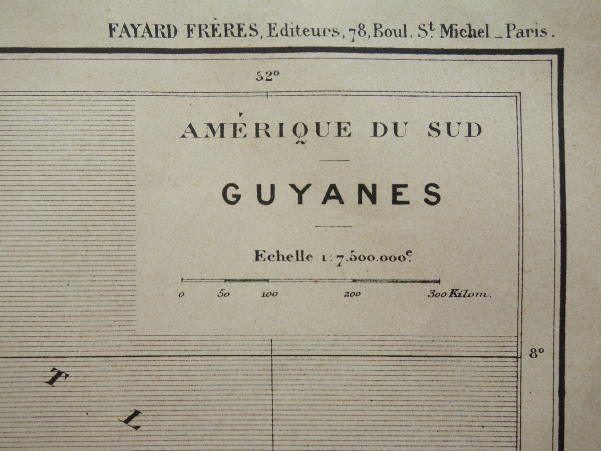 Alte Karte von Suriname und Guyana aus dem Jahr 1896, originale antike französische Karte von Französisch-Guayana, Guyana und Suriname