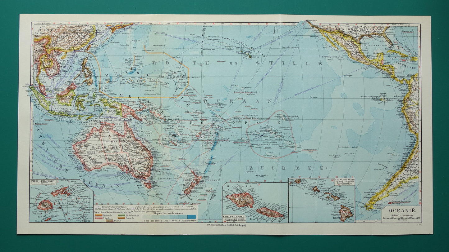 Old Dutch map of Oceania from 1936 original vintage map