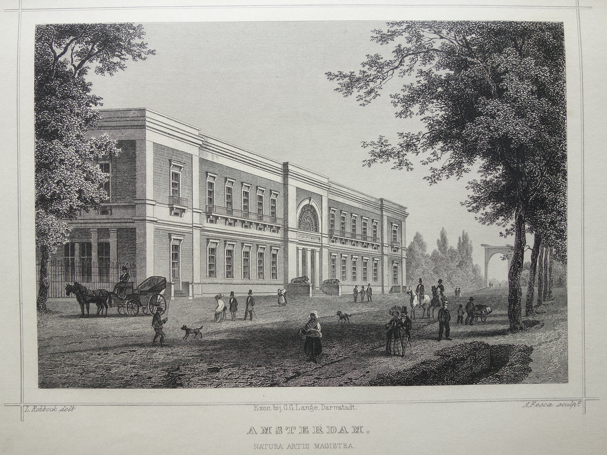 Artis Amsterdam antieke gravure uit 1858 Originele oude prent Natura Artis Magistra Terwen Koningrijk der Nederlanden