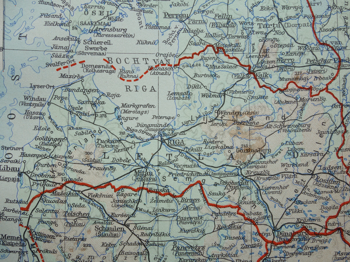 Baltische Staaten alte Karte von 1936 kleine originale niederländische Vintage-Landkarte Lettland Estland und Litauen