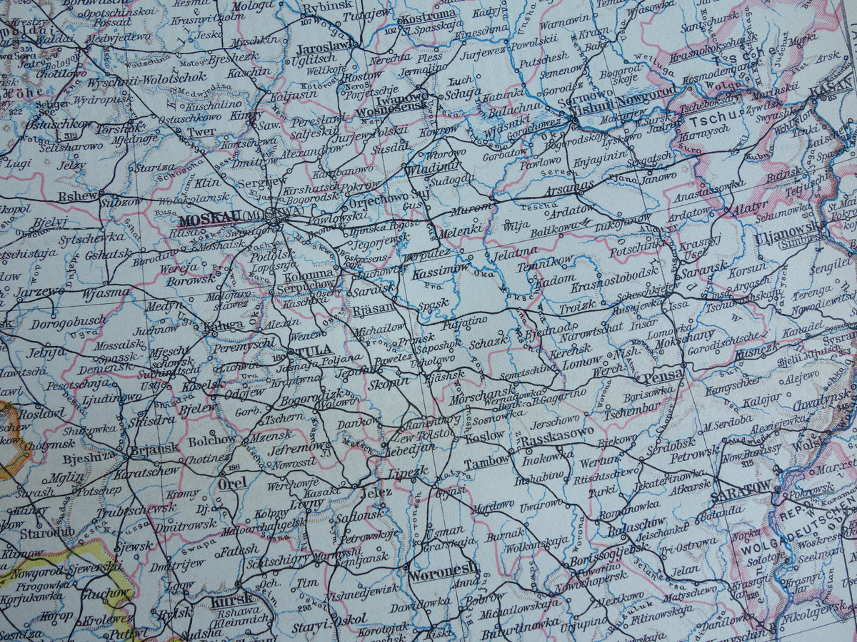 Alte Landkarte von Zentralrussland aus dem Jahr 1928 Vintage-Karte