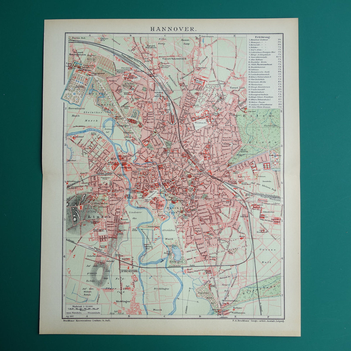 HANNOVER oude plattegrond van Hannover Duitsland uit 1907 - originele vintage historische kaarten met jaartal