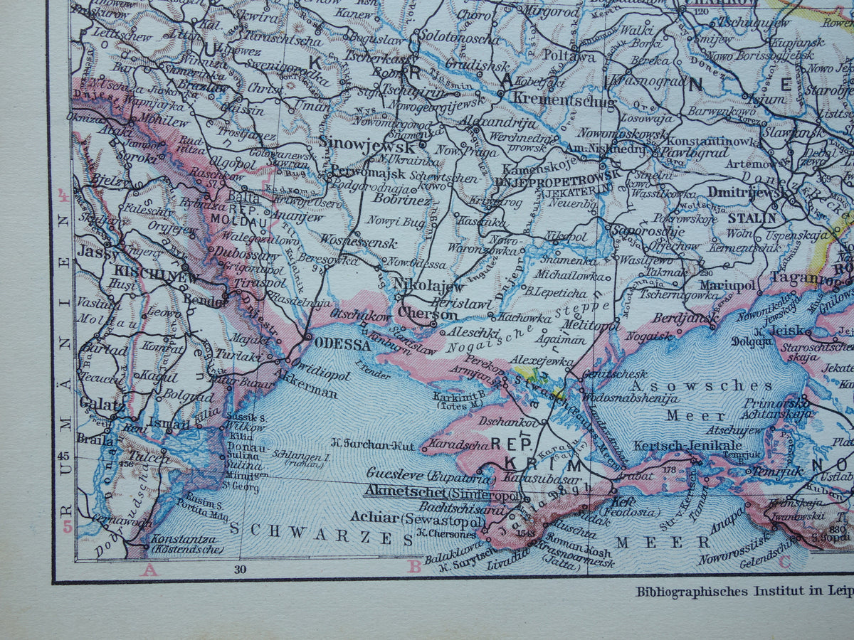 Alte Landkarte von Zentralrussland aus dem Jahr 1928 Vintage-Karte