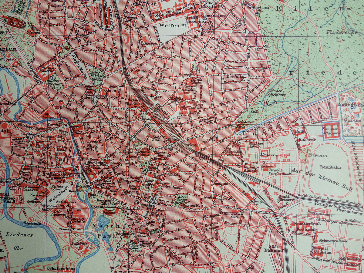 HANNOVER oude plattegrond van Hannover Duitsland uit 1907 - originele vintage historische kaarten met jaartal