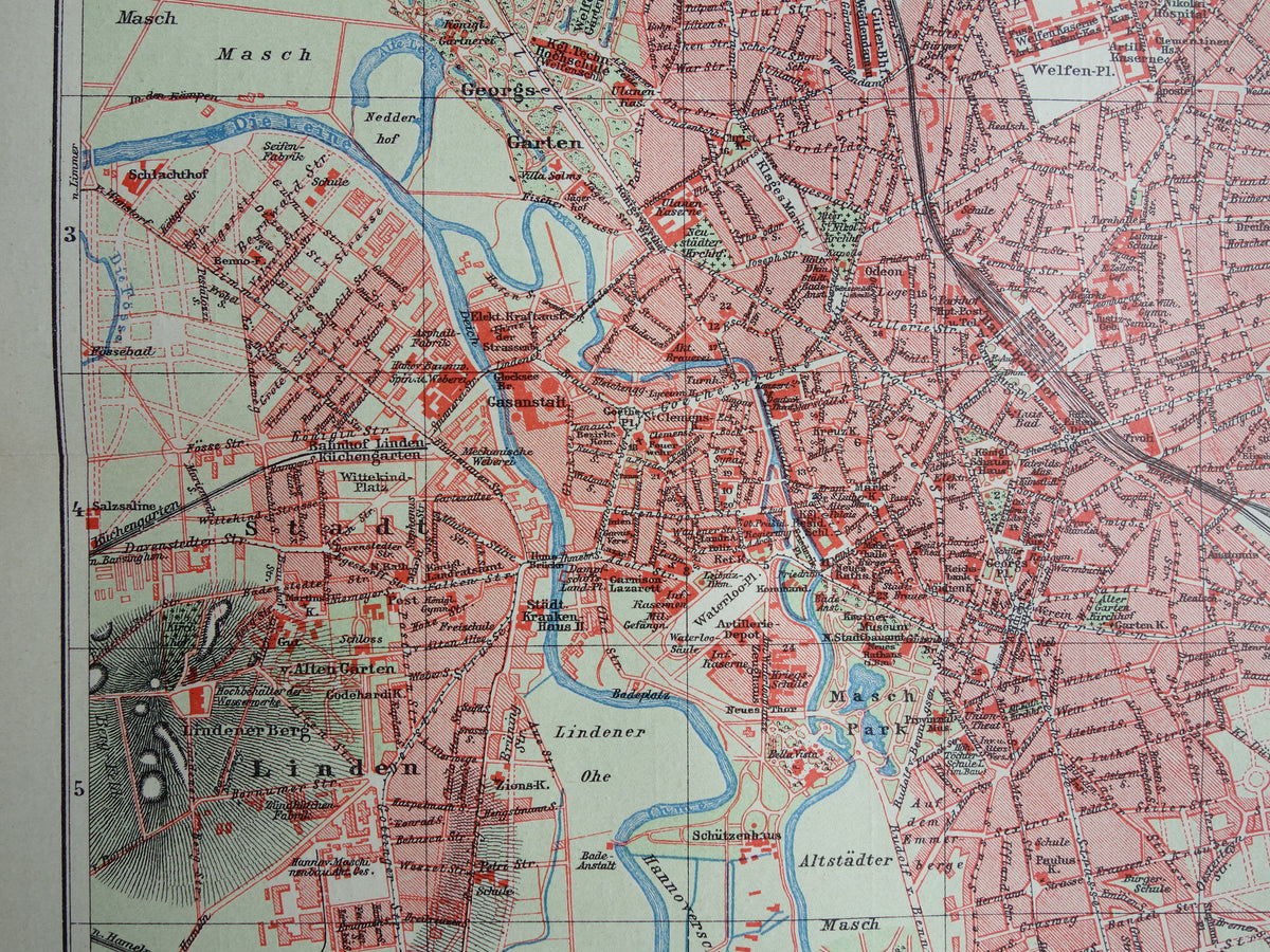 HANNOVER oude plattegrond van Hannover Duitsland uit 1907 - originele vintage historische kaarten met jaartal