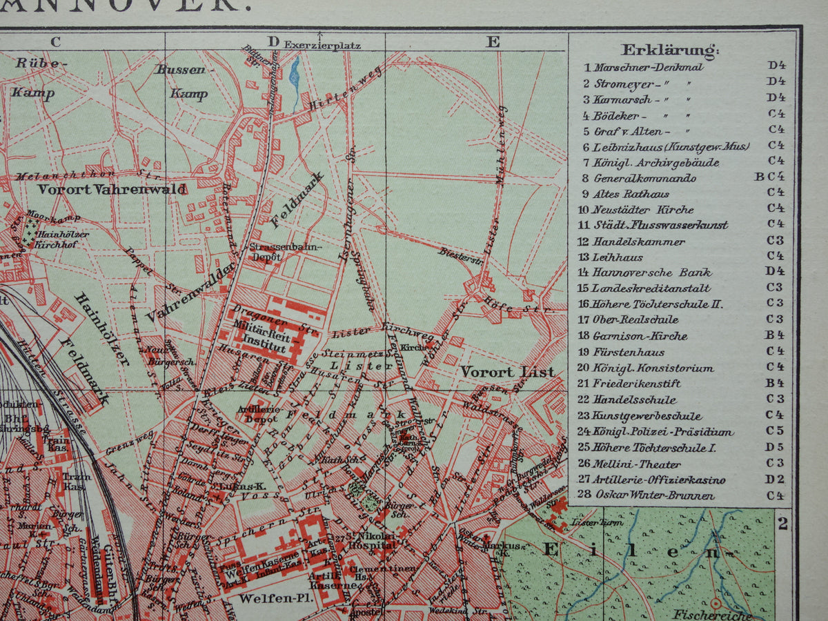 HANNOVER oude plattegrond van Hannover Duitsland uit 1907 - originele vintage historische kaarten met jaartal