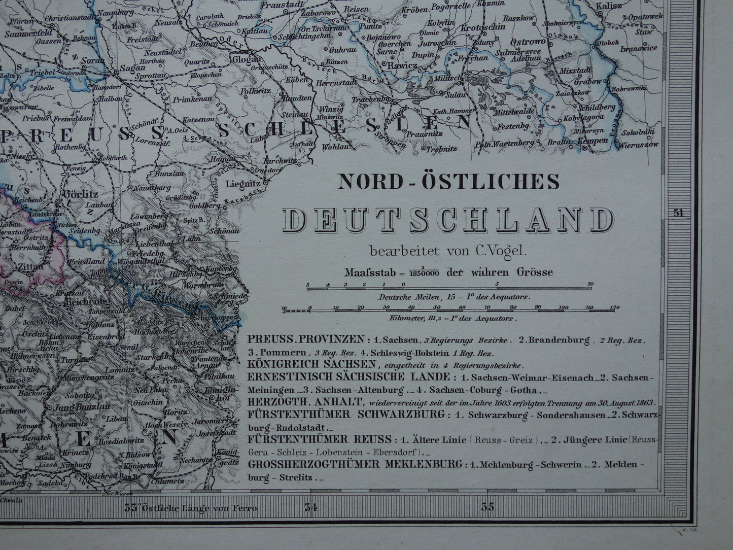 Alte Karte von Pommern-Brandenburg aus dem Jahr 1878. Große originale antike Karte von Mecklenburg, Polen und Norddeutschland.