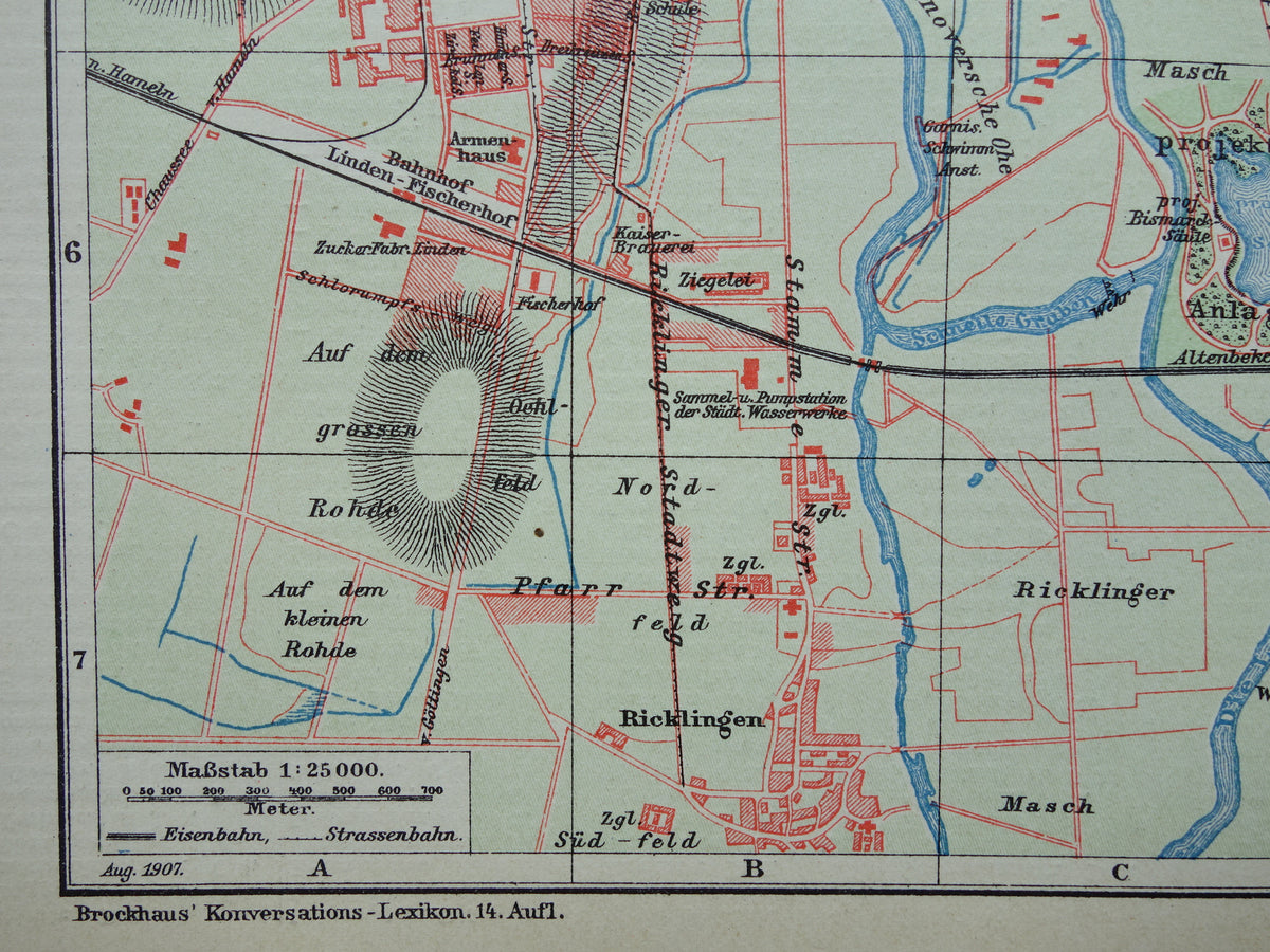 HANNOVER oude plattegrond van Hannover Duitsland uit 1907 - originele vintage historische kaarten met jaartal