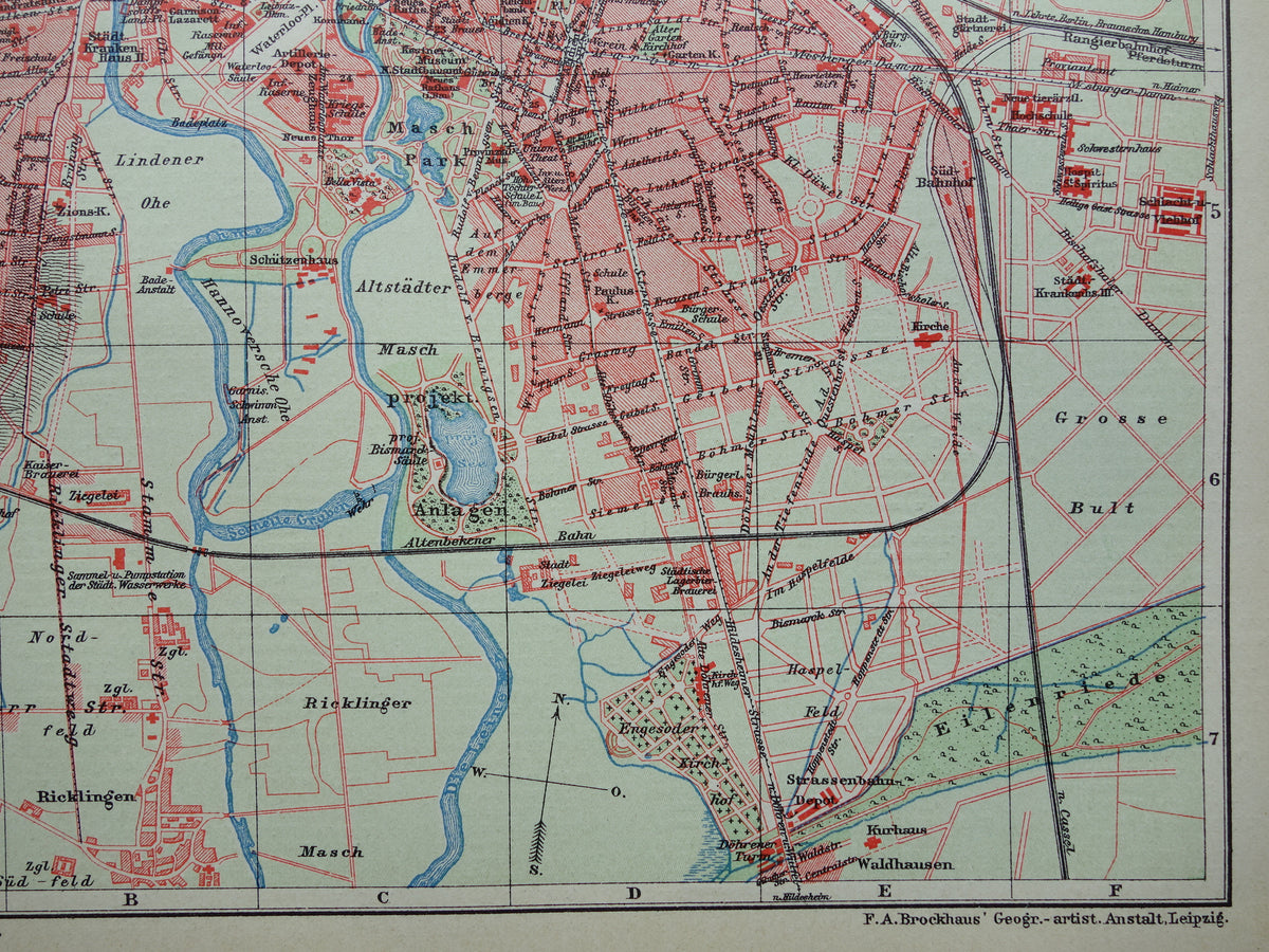 HANNOVER oude plattegrond van Hannover Duitsland uit 1907 - originele vintage historische kaarten met jaartal