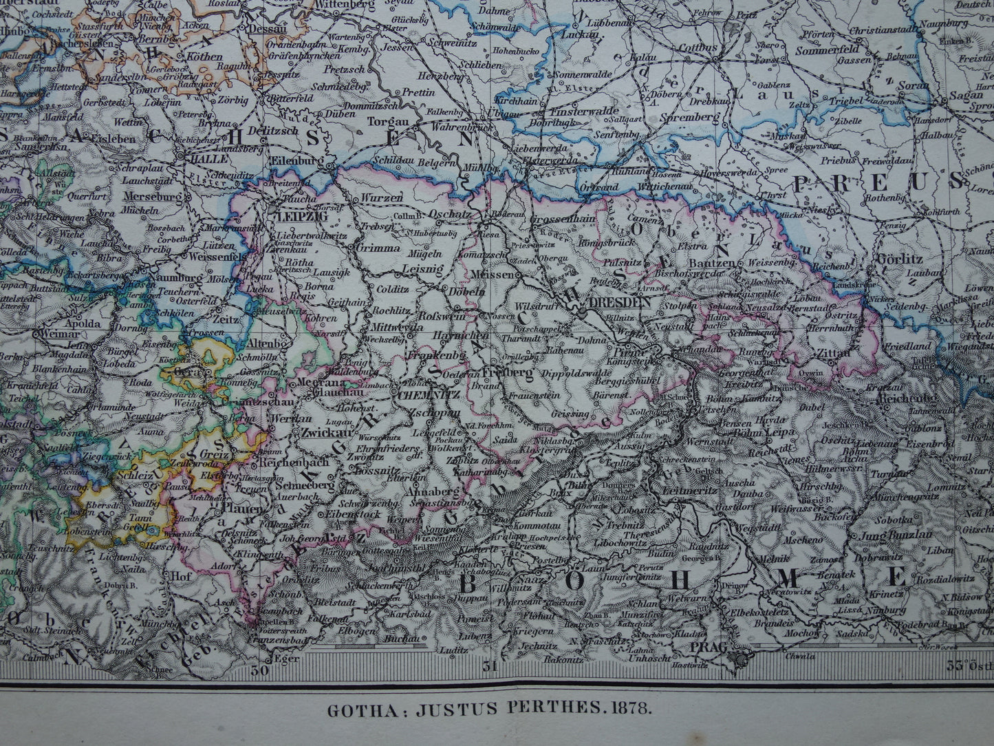 Alte Karte von Pommern-Brandenburg aus dem Jahr 1878. Große originale antike Karte von Mecklenburg, Polen und Norddeutschland.