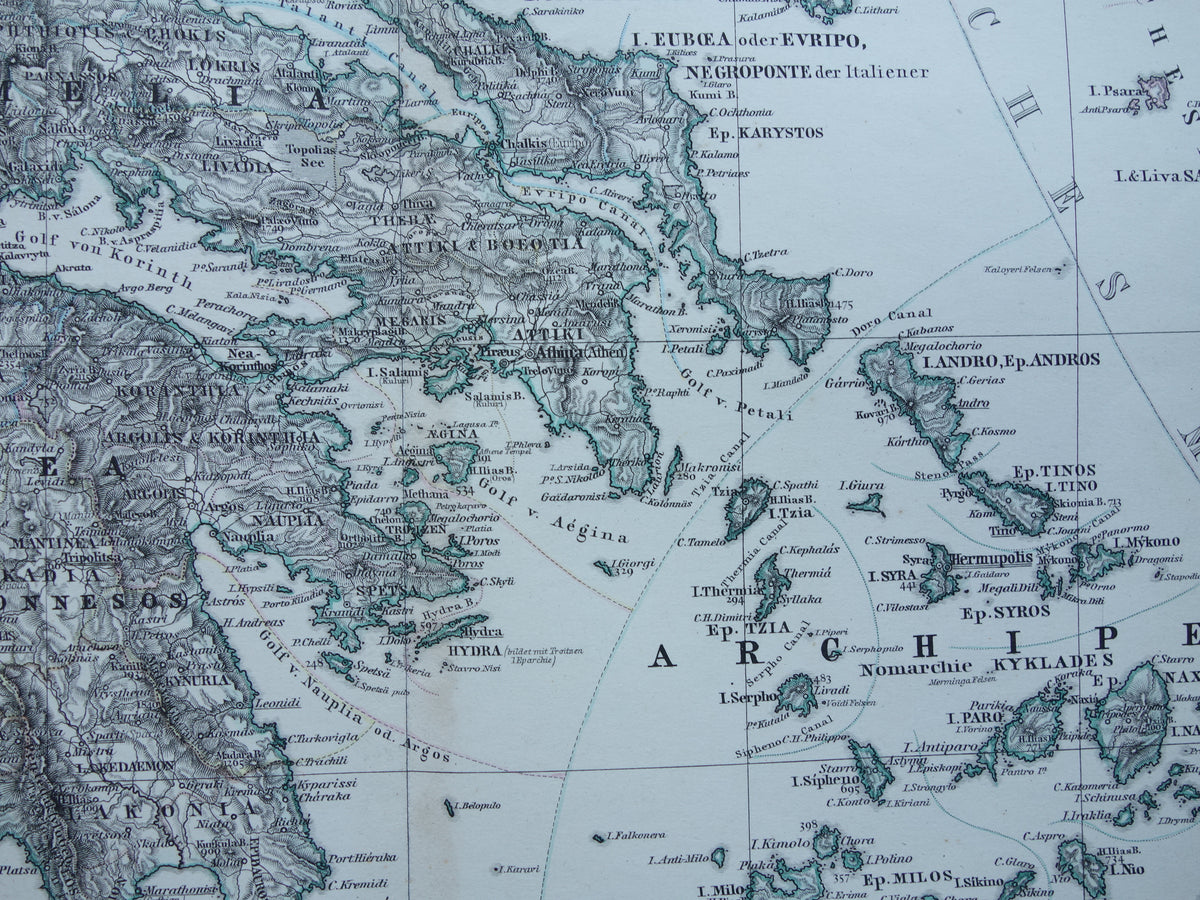 145+ year old map of Greece original antique map from 1879 vintage maps Athens Piraeus