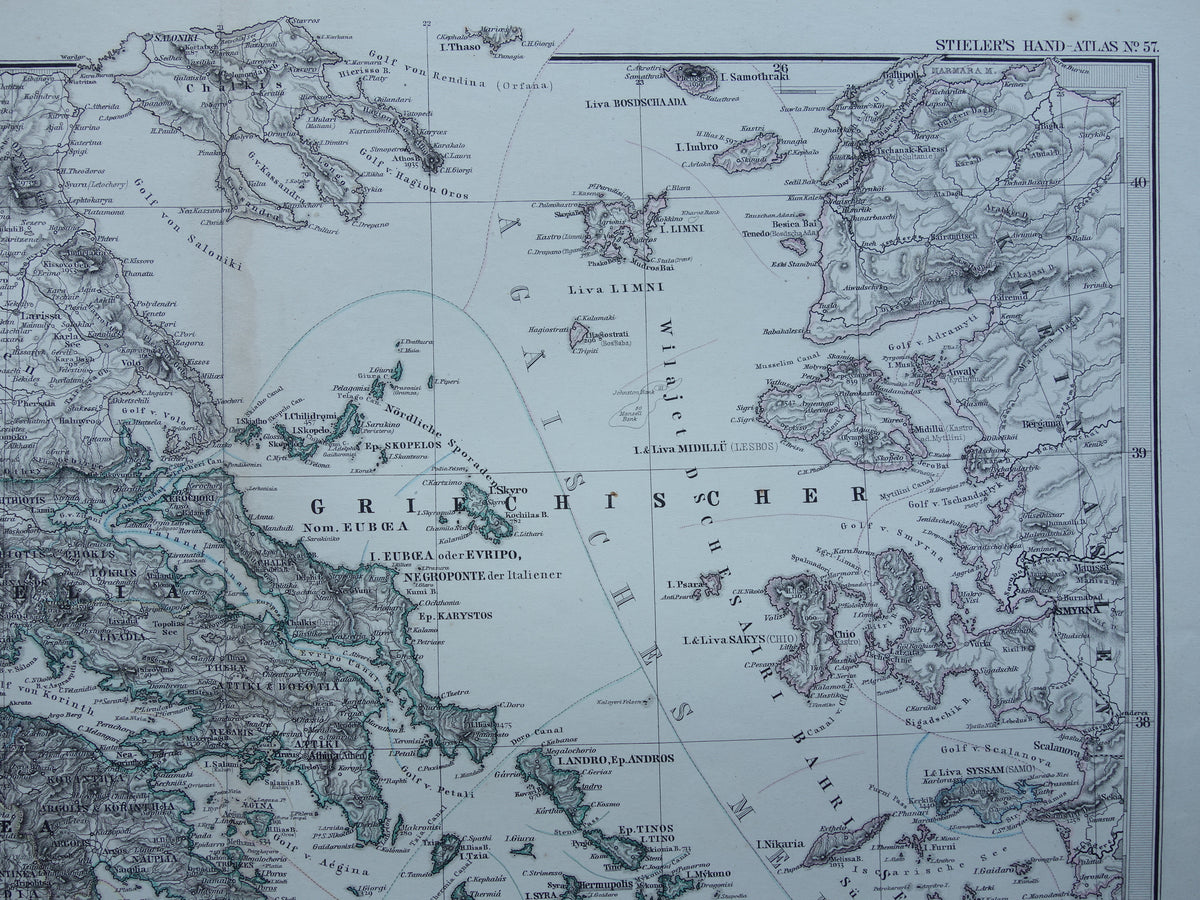 145+ year old map of Greece original antique map from 1879 vintage maps Athens Piraeus