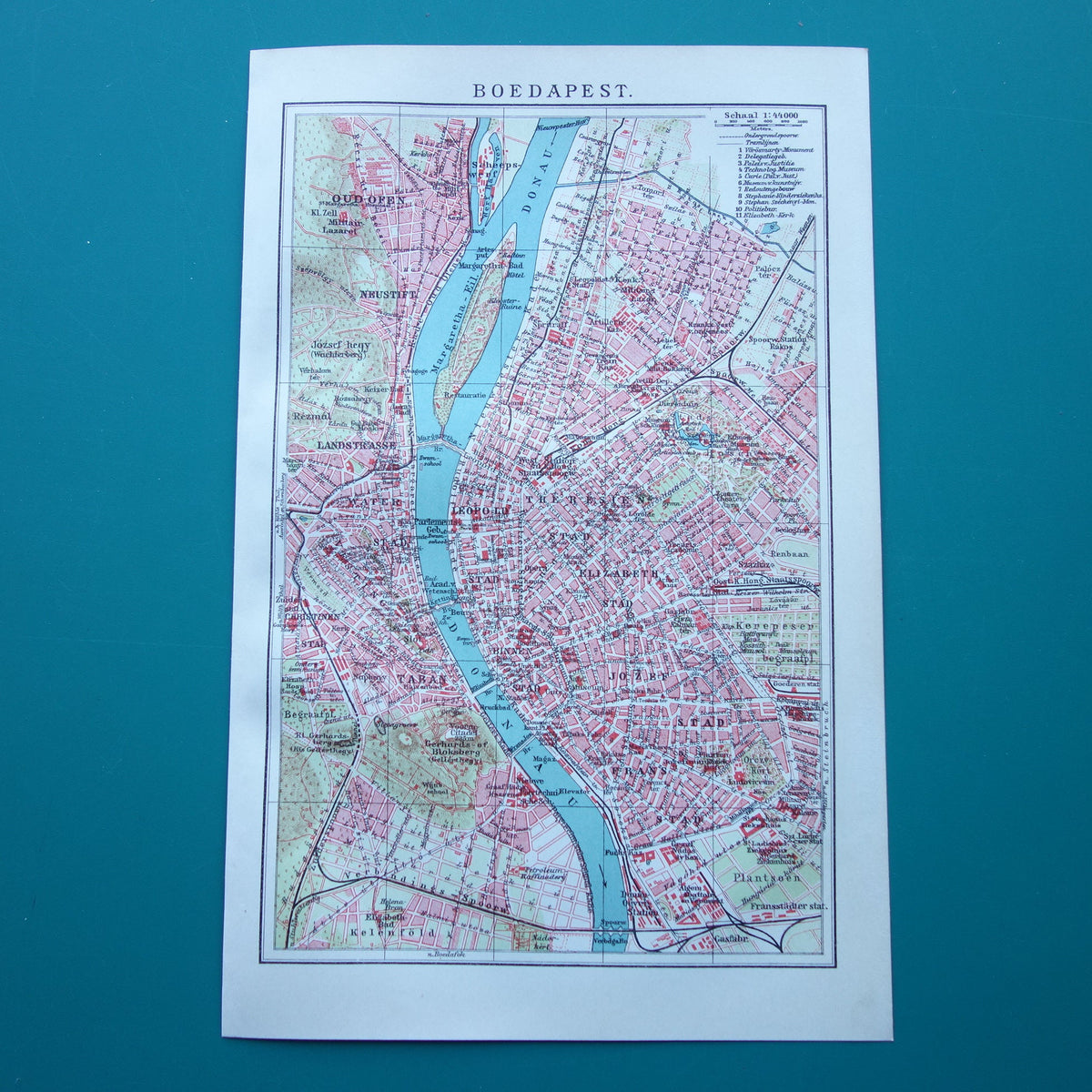 BOEDAPEST kleine oude kaart van Boedapest uit 1915 originele Nederlandse vintage plattegrond antieke landkaart