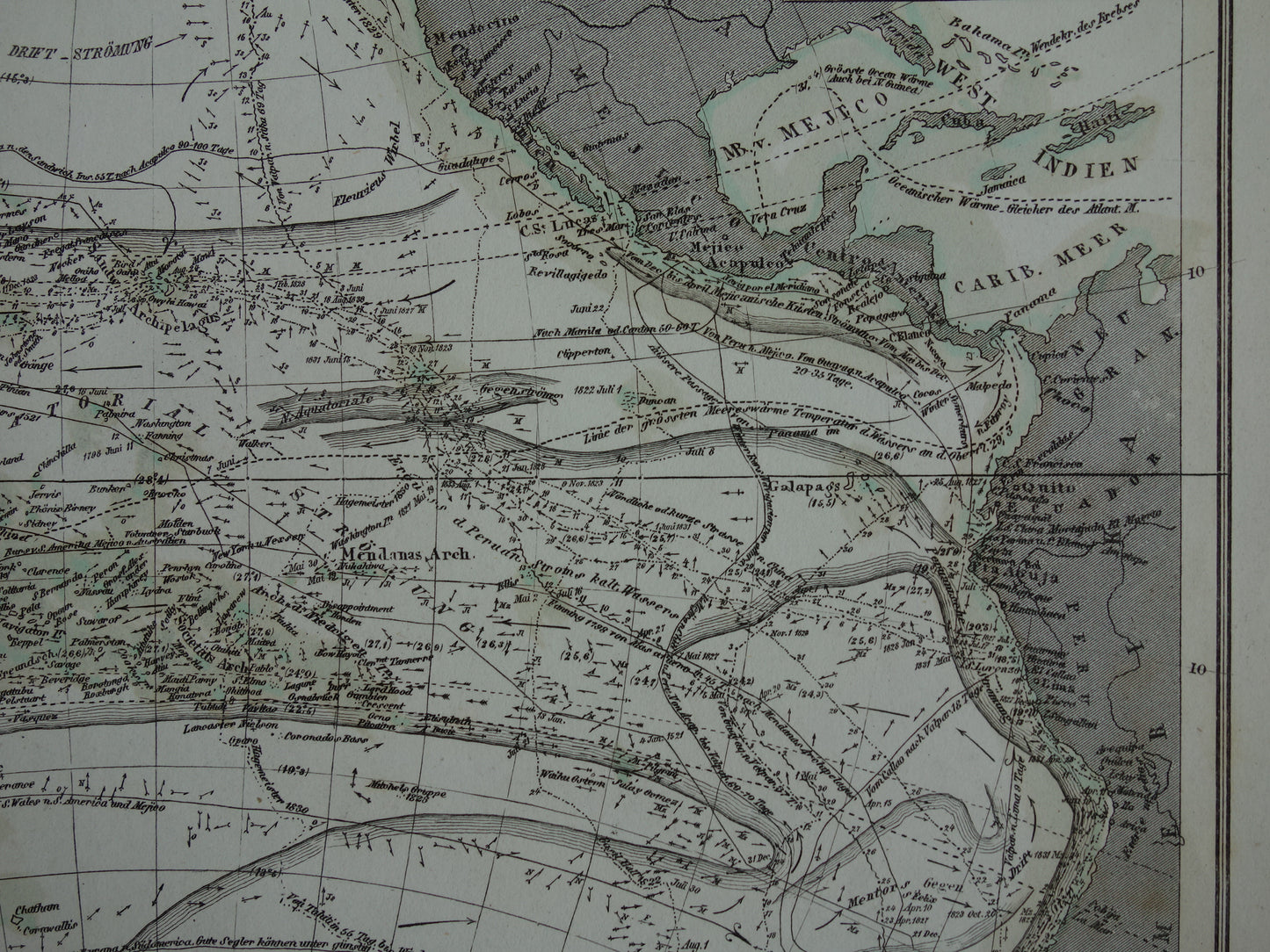 Antieke kaart van de Grote Oceaan Originele 170+ jaar oude antieke Duitse landkaart zeekaart Stille Oceaan
