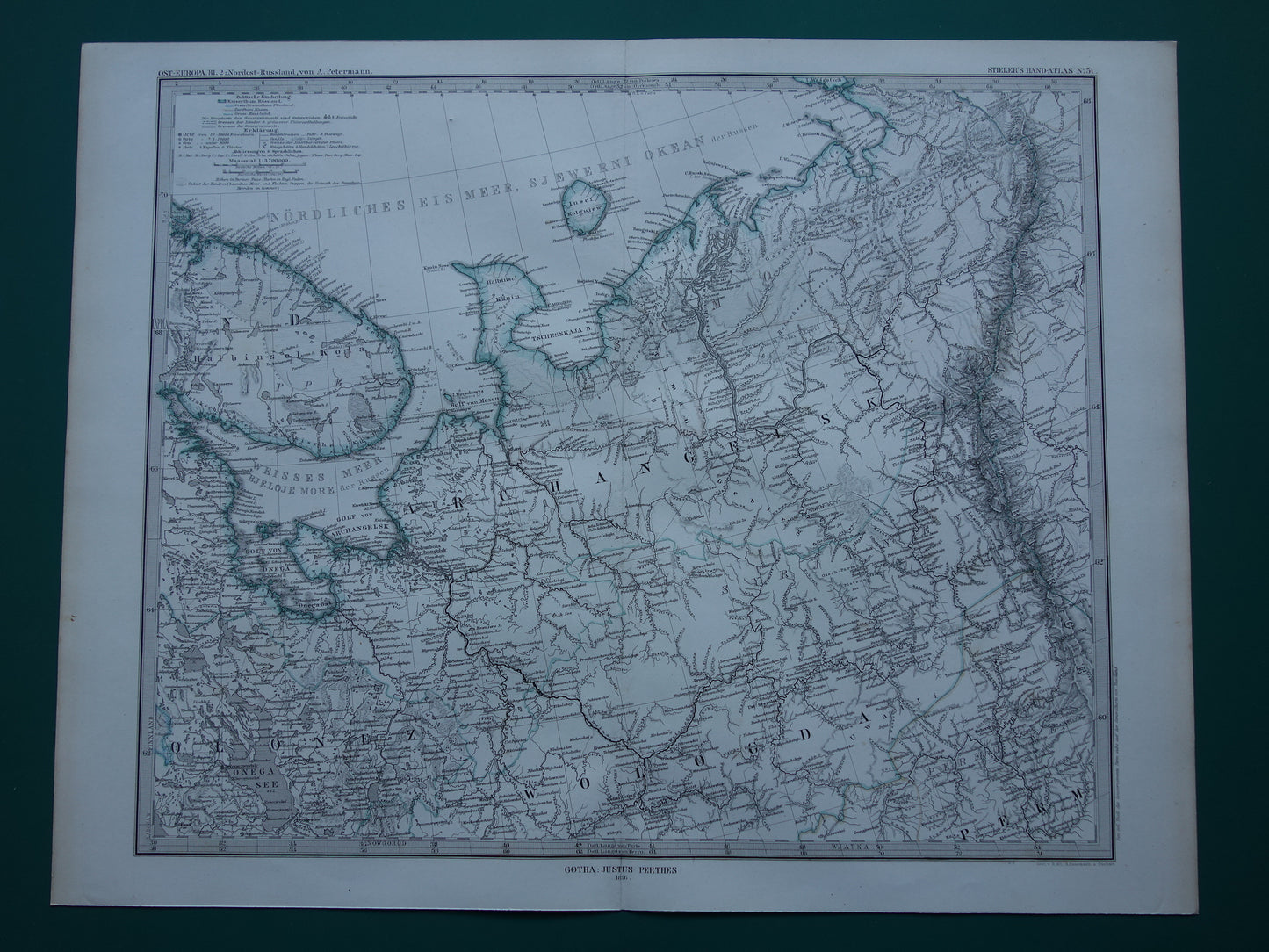 RUSLAND Oude kaart van Witte Zee Archangel uit het jaar 1876 antieke landkaart noord-Rusland oude vintage kaarten Barentszzee