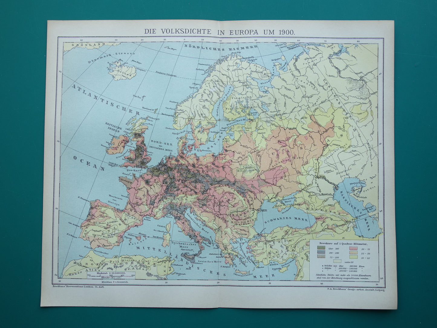 Alte Karte Bevölkerungsdichte Europas aus dem Jahr 1902 antike thematische Landkarte