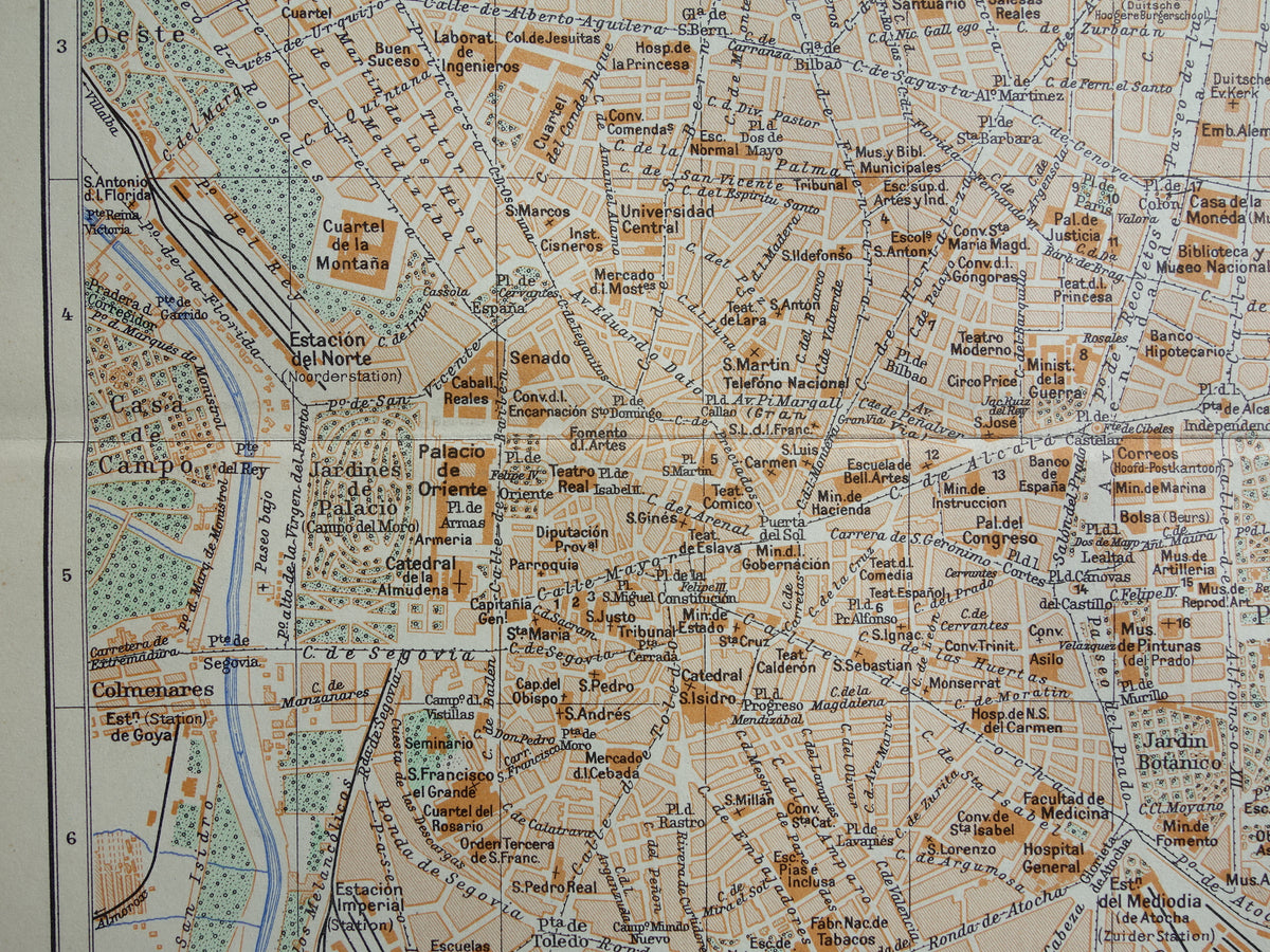 MADRID old map of Madrid Spain from 1936 original vintage map