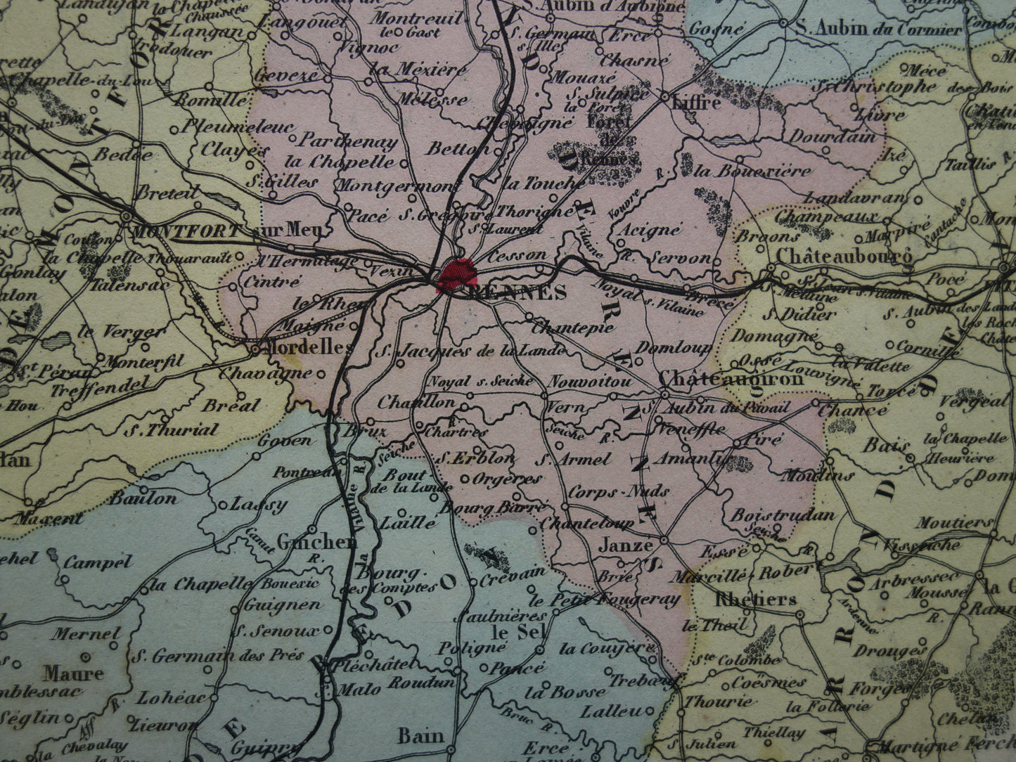 Ille et Vilaine departement Frankrijk oude kaart 1870 originele antieke landkaart Rennes historische kaarten