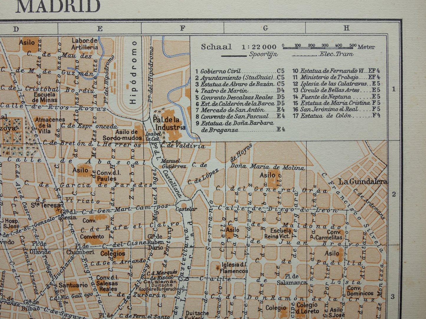 MADRID alte Karte von Madrid, Spanien, aus dem Jahr 1936 originale Vintage-Karte