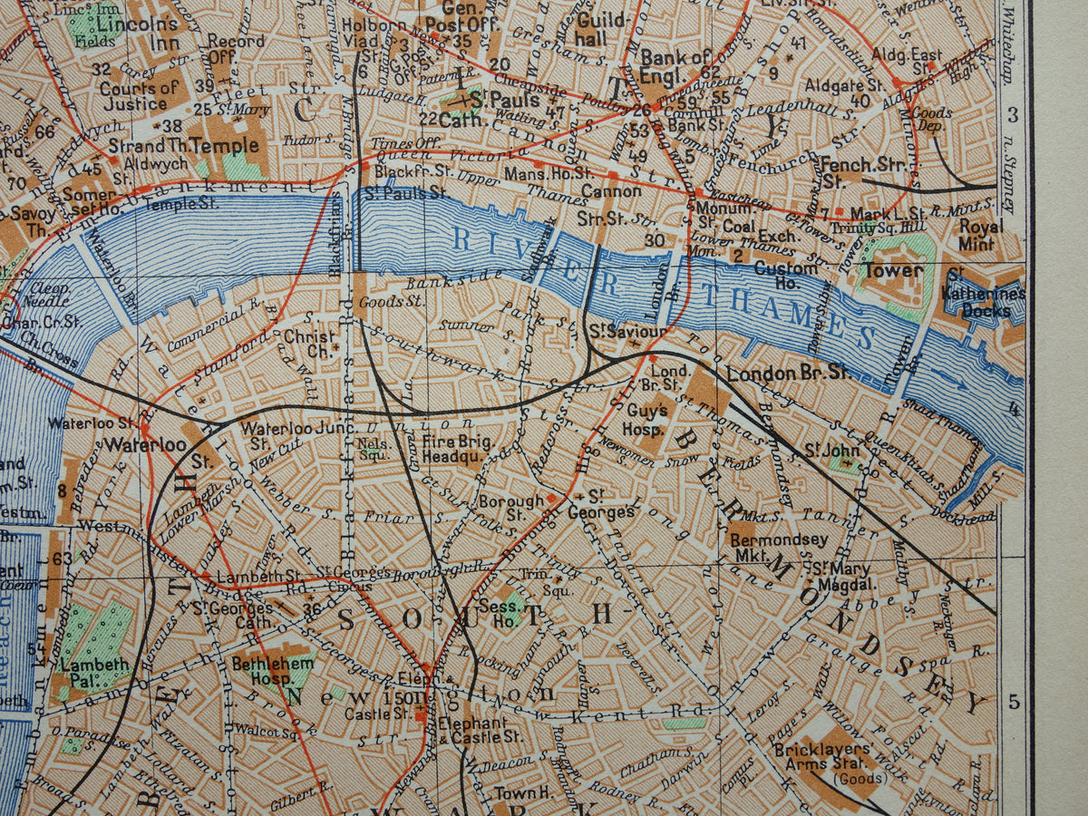 LONDEN oude plattegrond uit 1936 originele Nederlandse antieke kaart van centrum Londen City Westend Westminster
