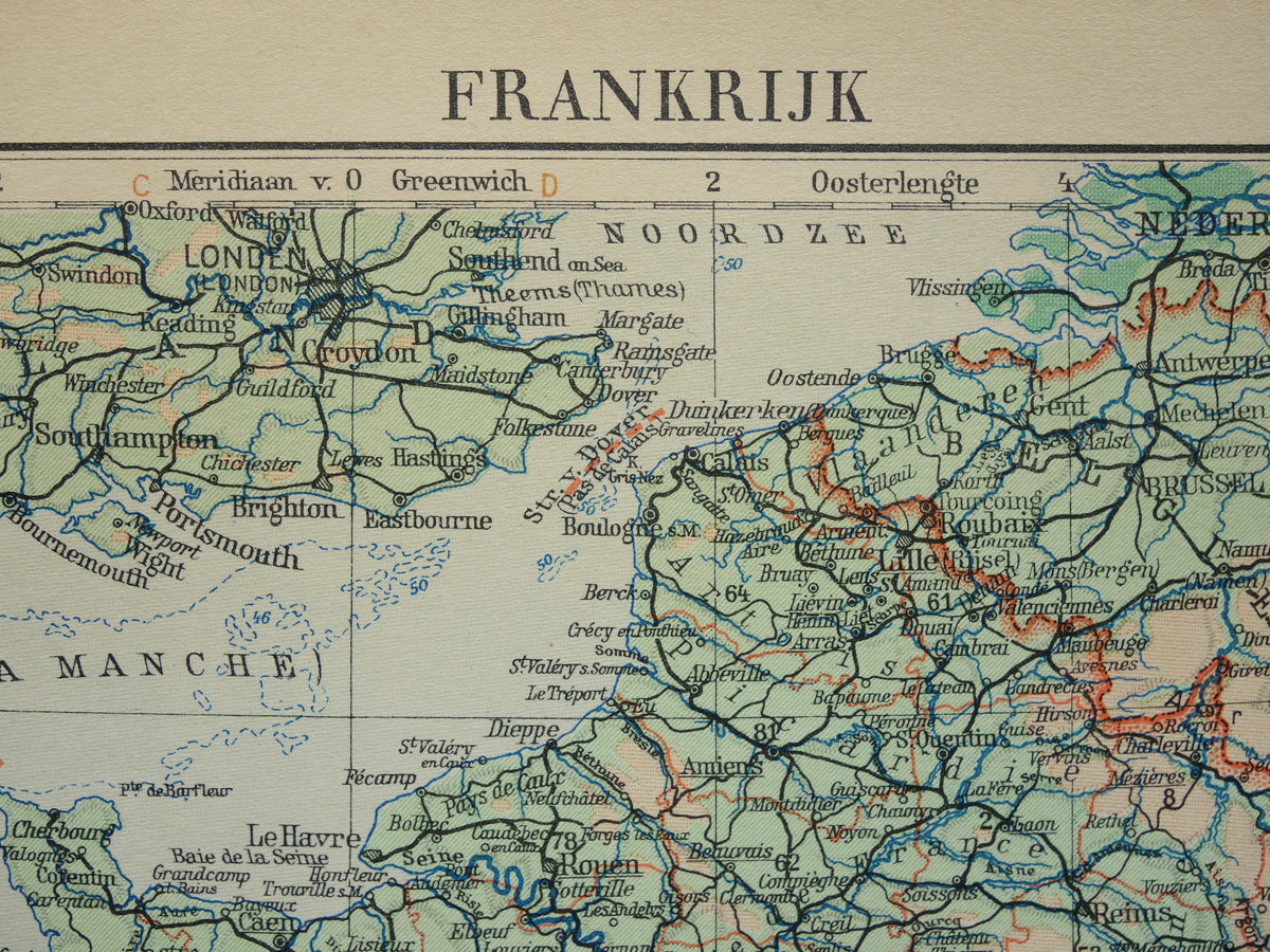 FRANKREICH Alte niederländische Karte von Frankreich aus dem Jahr 1935 Original Vintage Landkarte Höhenkarte