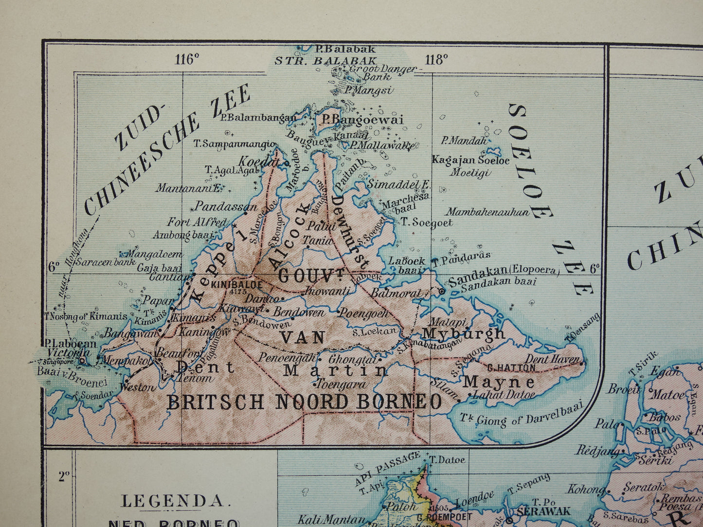 BORNEO oude kaart uit 1915 originele Nederlandse vintage landkaart Indonesië