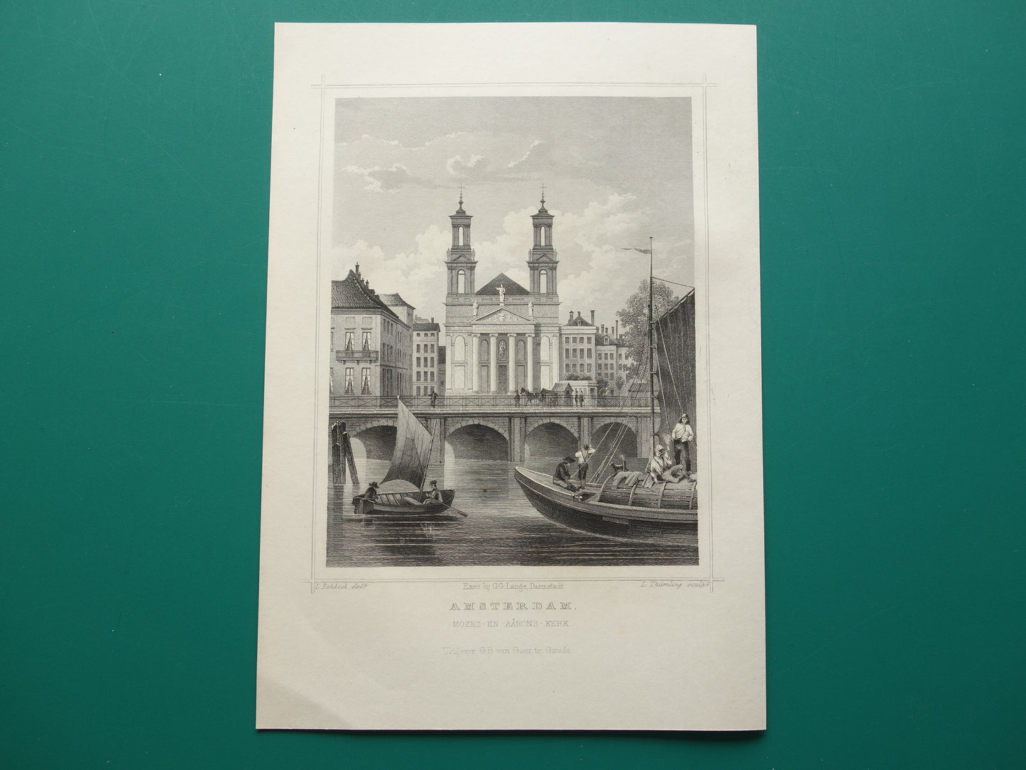 The Moses and Aaron Church Amsterdam Old print from 1858 Original antique engraving Terwen Kingdom of the Netherlands