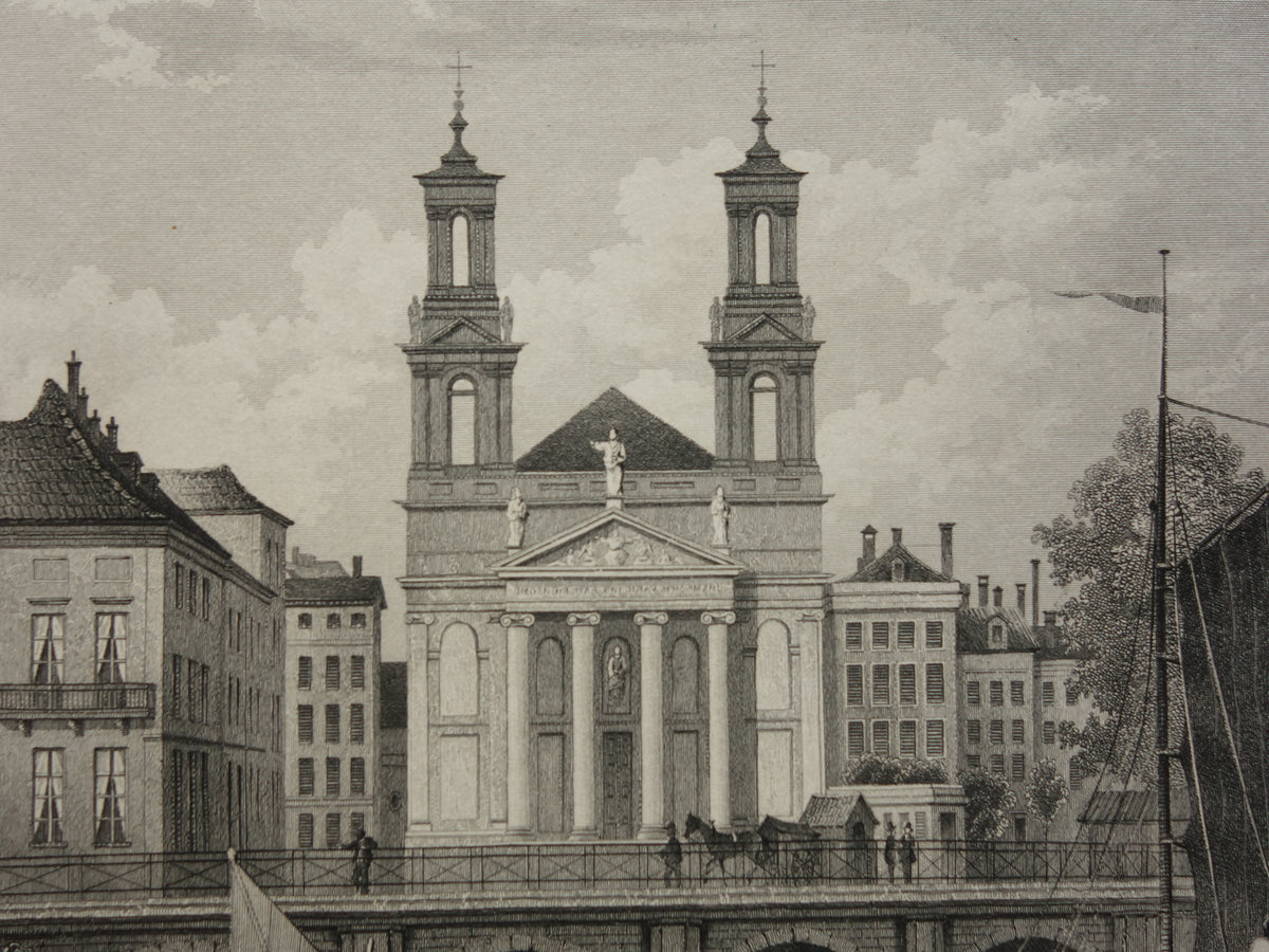 The Moses and Aaron Church Amsterdam Old print from 1858 Original antique engraving Terwen Kingdom of the Netherlands