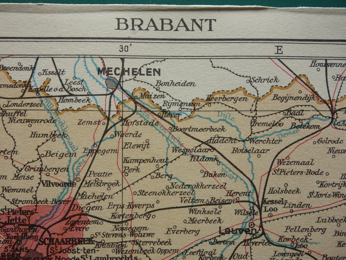 BRABANT Alte Karte der Provinz Belgisch-Brabant aus dem Jahr 1933 Originale Vintage-Karte aus den Niederlanden