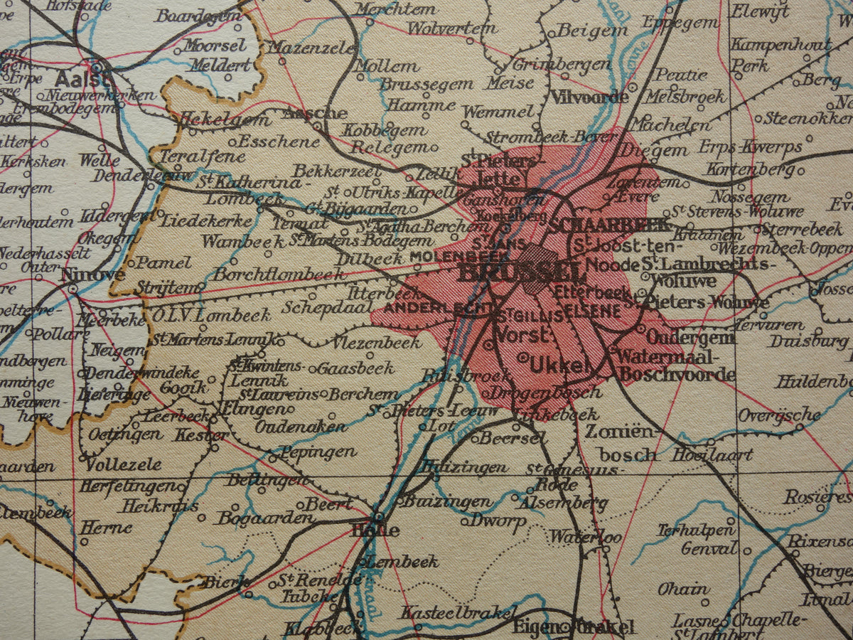 BRABANT Alte Karte der Provinz Belgisch-Brabant aus dem Jahr 1933 Originale Vintage-Karte aus den Niederlanden