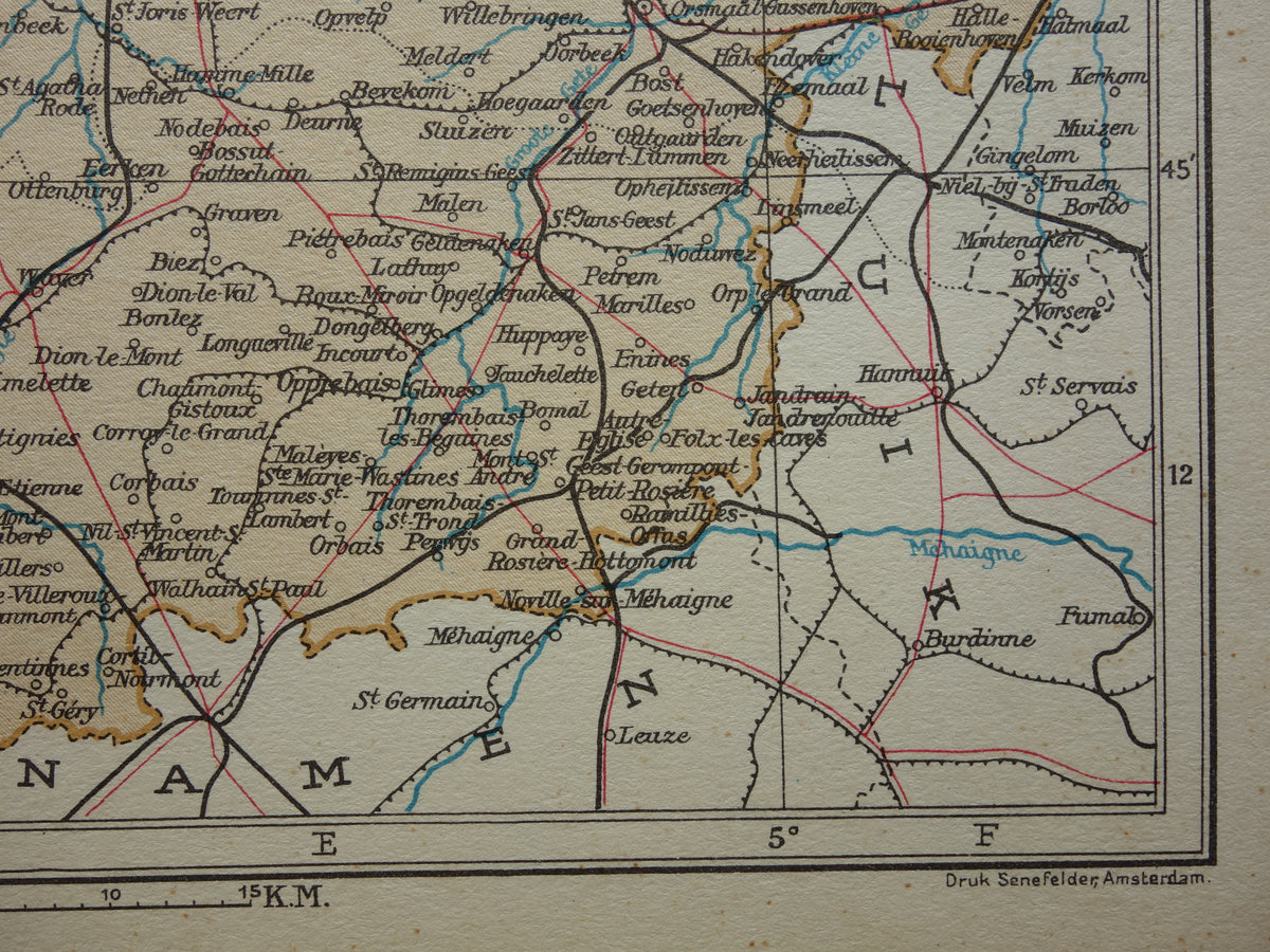 BRABANT Alte Karte der Provinz Belgisch-Brabant aus dem Jahr 1933 Originale Vintage-Karte aus den Niederlanden