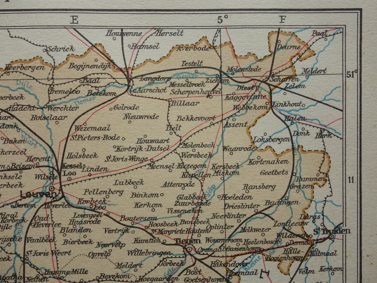 BRABANT Alte Karte der Provinz Belgisch-Brabant aus dem Jahr 1933 Originale Vintage-Karte aus den Niederlanden