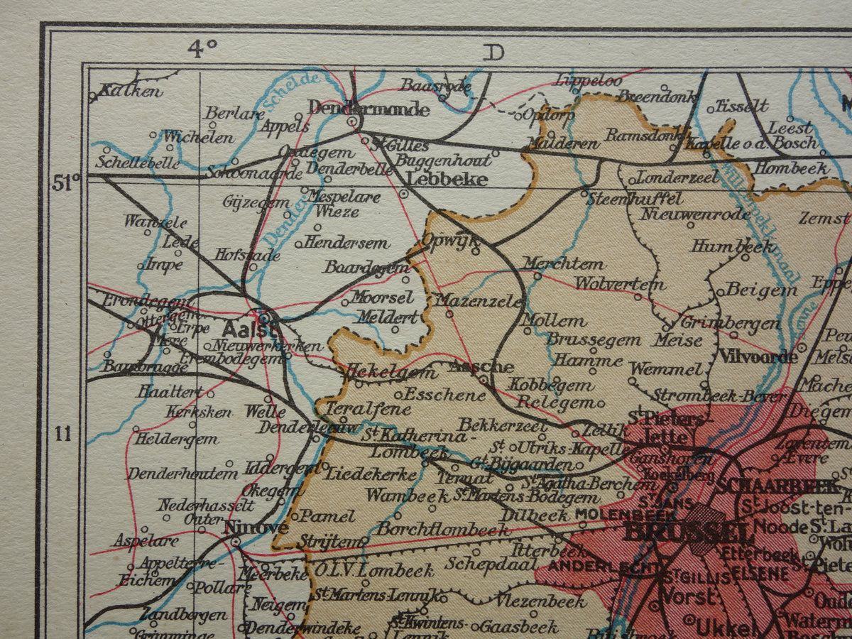 BRABANT Alte Karte der Provinz Belgisch-Brabant aus dem Jahr 1933 Originale Vintage-Karte aus den Niederlanden