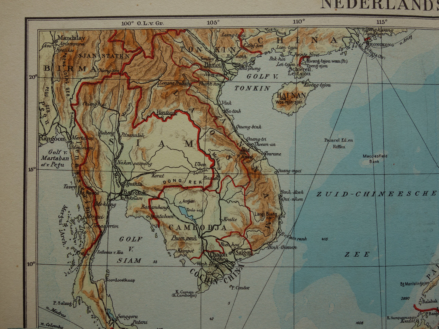 INDONESIË oude kaart van Indonesië Filipijnen Zuidoost-Azië 1937 originele vintage Nederlandse landkaart Nederlandsch Indië Batavia Atjeh Java