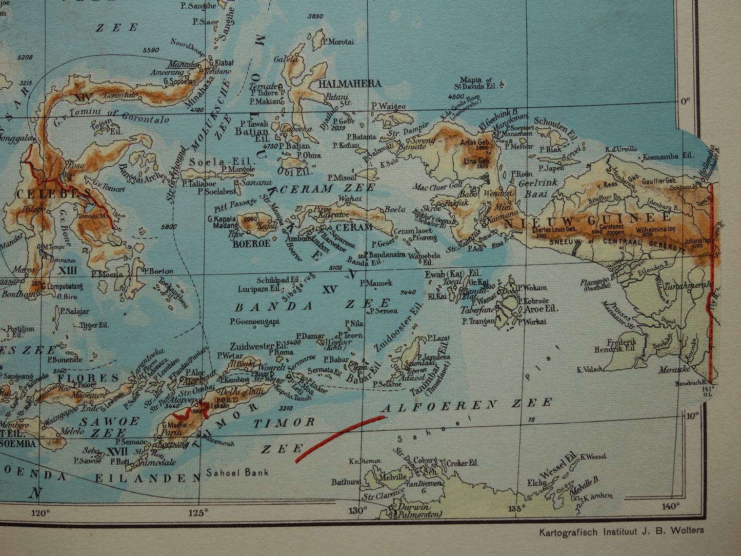 INDONESIË oude kaart van Indonesië Filipijnen Zuidoost-Azië 1937 originele vintage Nederlandse landkaart Nederlandsch Indië Batavia Atjeh Java