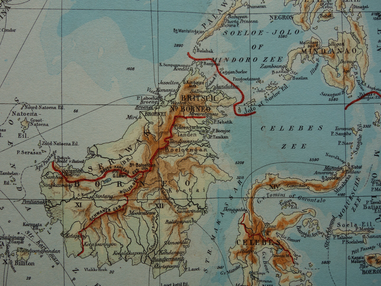 INDONESIË oude kaart van Indonesië Filipijnen Zuidoost-Azië 1937 originele vintage Nederlandse landkaart Nederlandsch Indië Batavia Atjeh Java