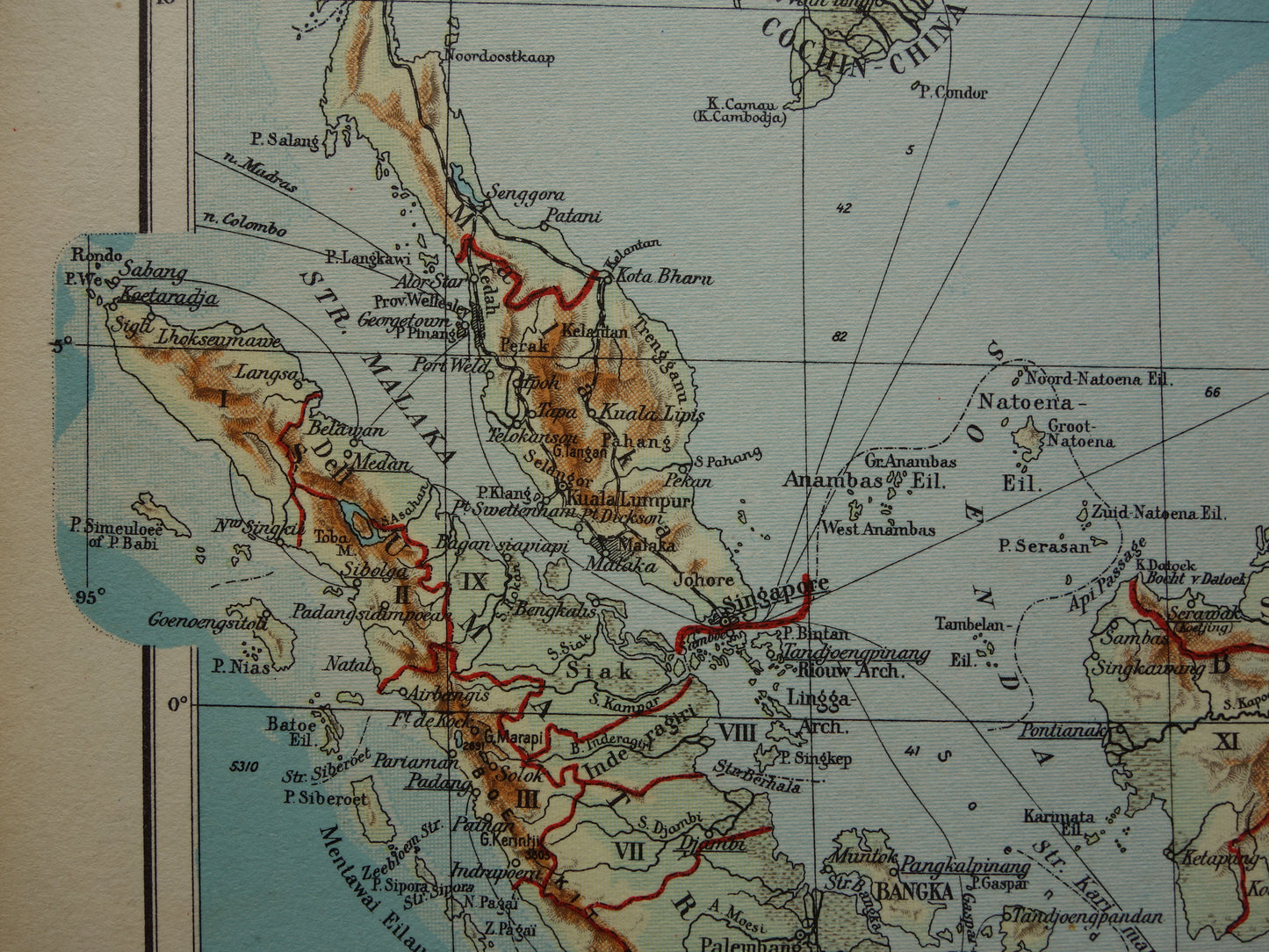 INDONESIË oude kaart van Indonesië Filipijnen Zuidoost-Azië 1937 originele vintage Nederlandse landkaart Nederlandsch Indië Batavia Atjeh Java