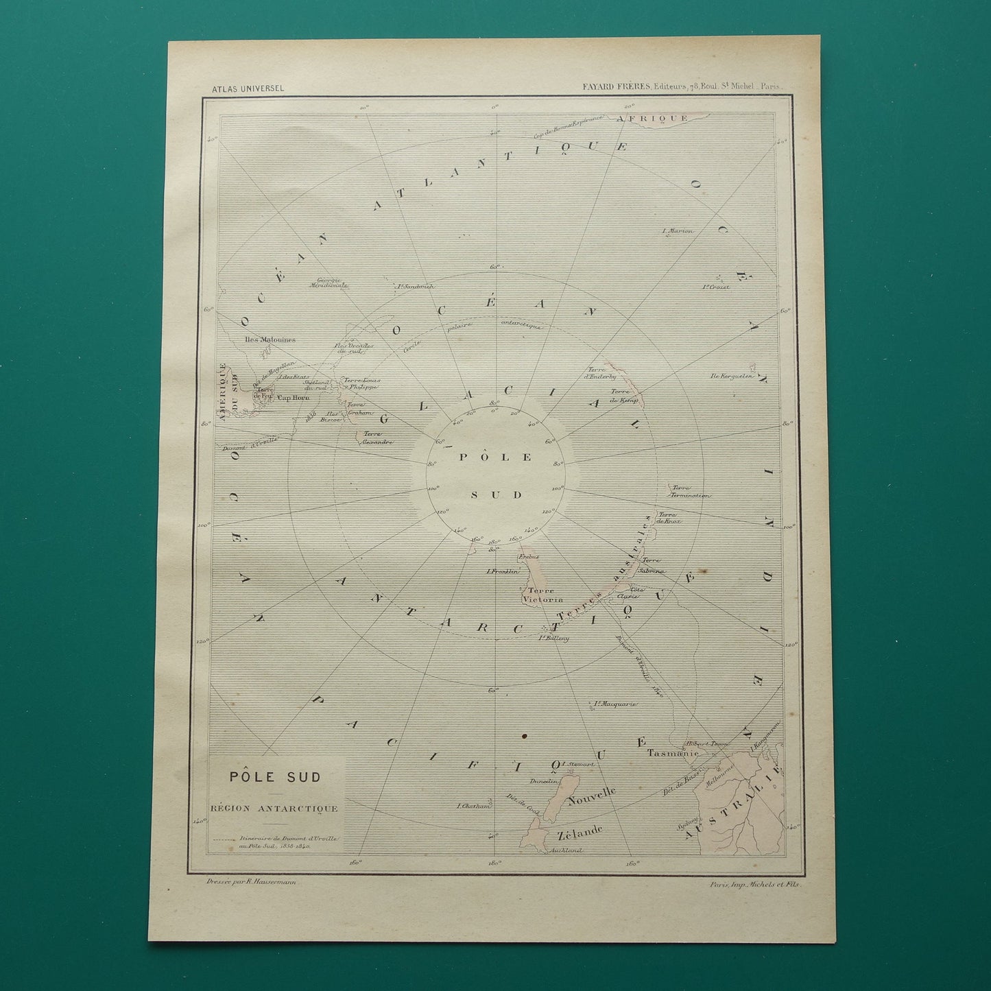 ZUIDPOOL oude kaart van Antarctica uit 1896 originele antieke Franse landkaart