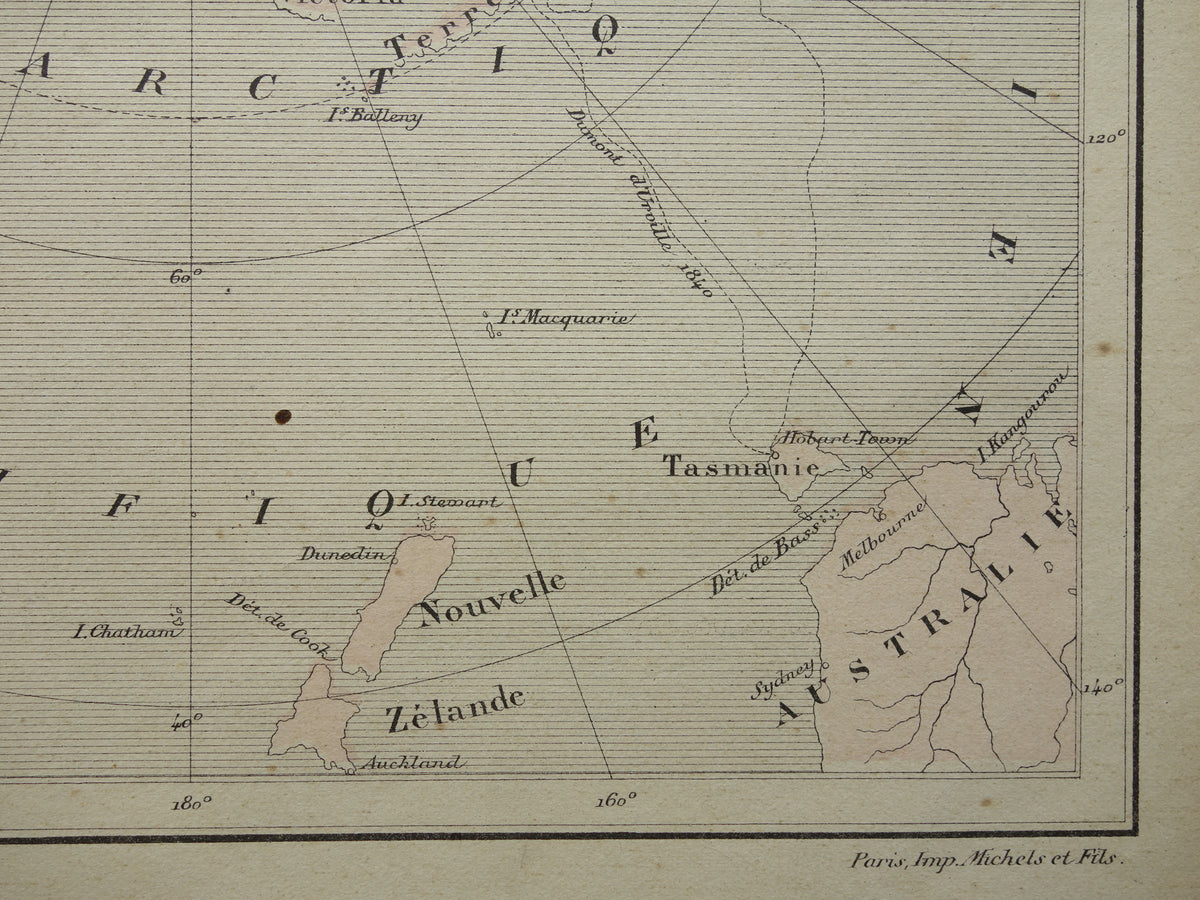 SÜDPOL alte Antarktis-Karte von 1896, originale antike französische Landkarte