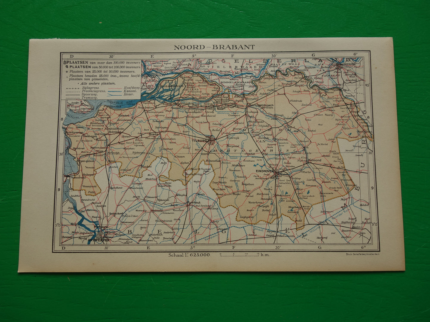 Noord-Brabant Kleine oude landkaart van de provincie Noord-Brabant uit 1937 originele vintage kaart