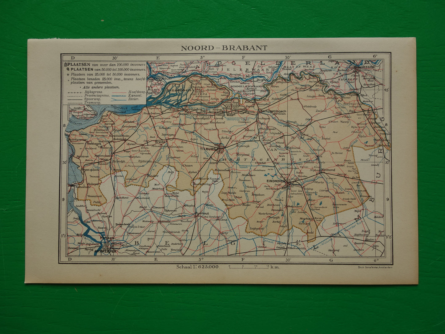 Noord-Brabant Kleine oude landkaart van de provincie Noord-Brabant uit 1937 originele vintage kaart