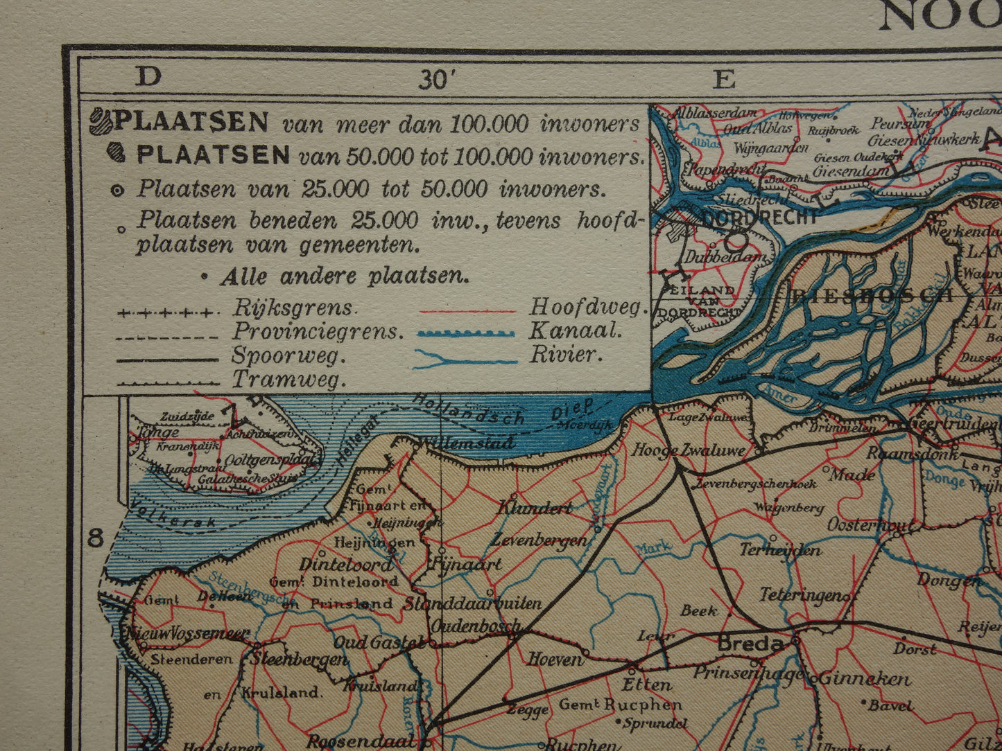 Noord-Brabant Kleine oude landkaart van de provincie Noord-Brabant uit 1937 originele vintage kaart