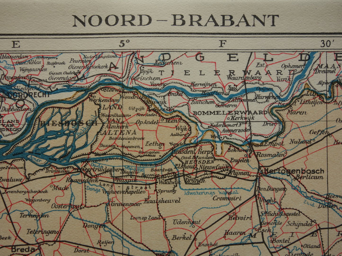 Noord-Brabant Kleine oude landkaart van de provincie Noord-Brabant uit 1937 originele vintage kaart