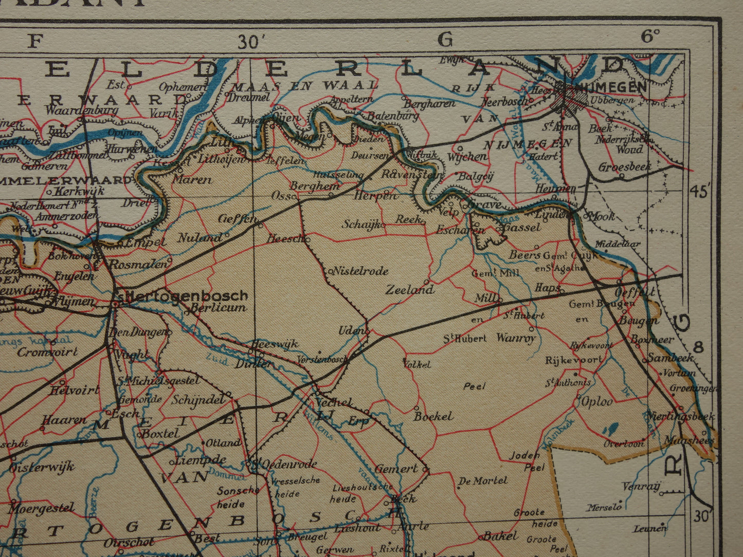 Noord-Brabant Kleine oude landkaart van de provincie Noord-Brabant uit 1937 originele vintage kaart