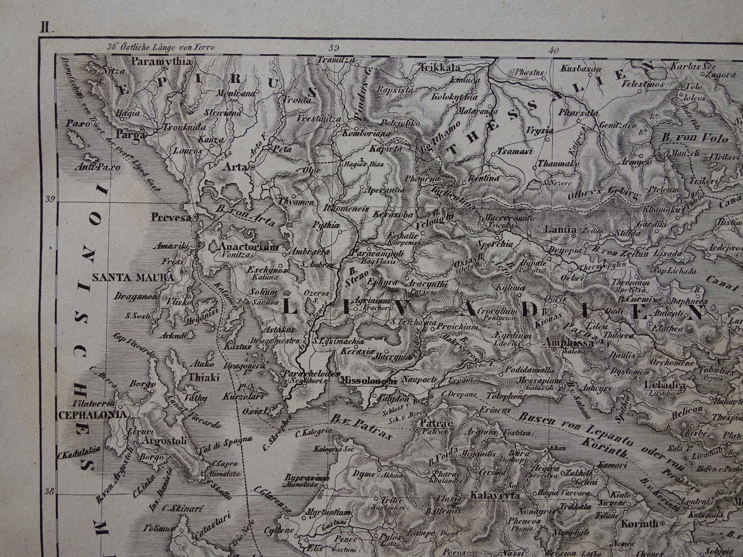 Oude landkaart van Griekenland uit 1849 historische kaart Griekenland z/w