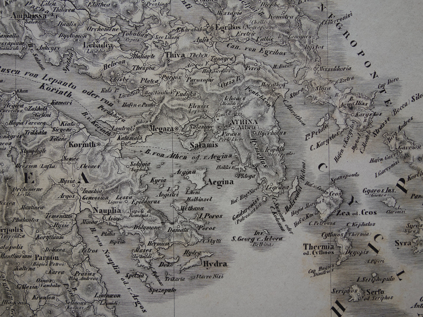 Oude landkaart van Griekenland uit 1849 historische kaart Griekenland z/w