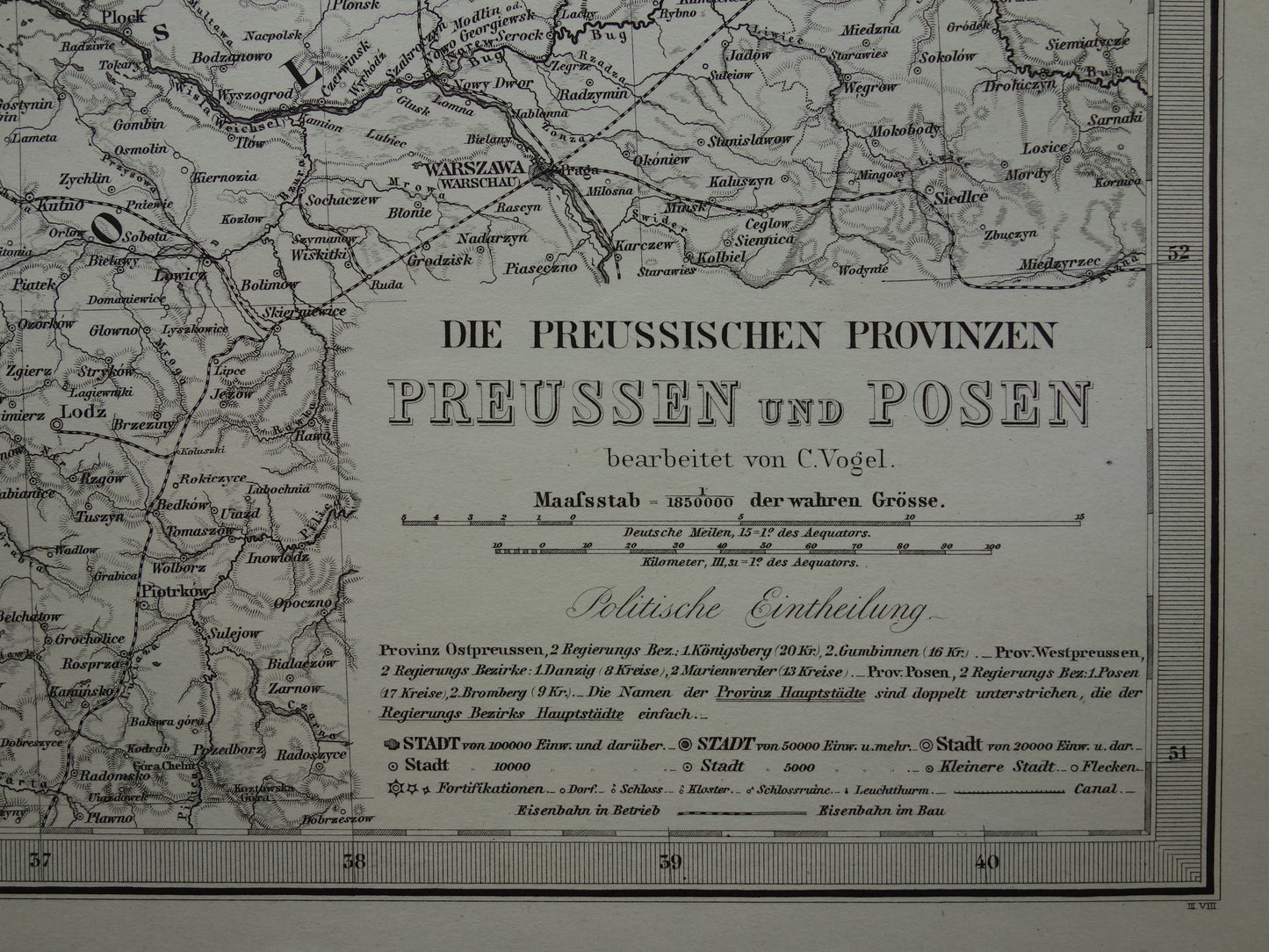 PRUISSEN Antieke landkaart van de Provincie Pruisen en Posen in 1878 Grote originele 145+ jaar oude kaart Berlijn Pruissen Polen Duitsland