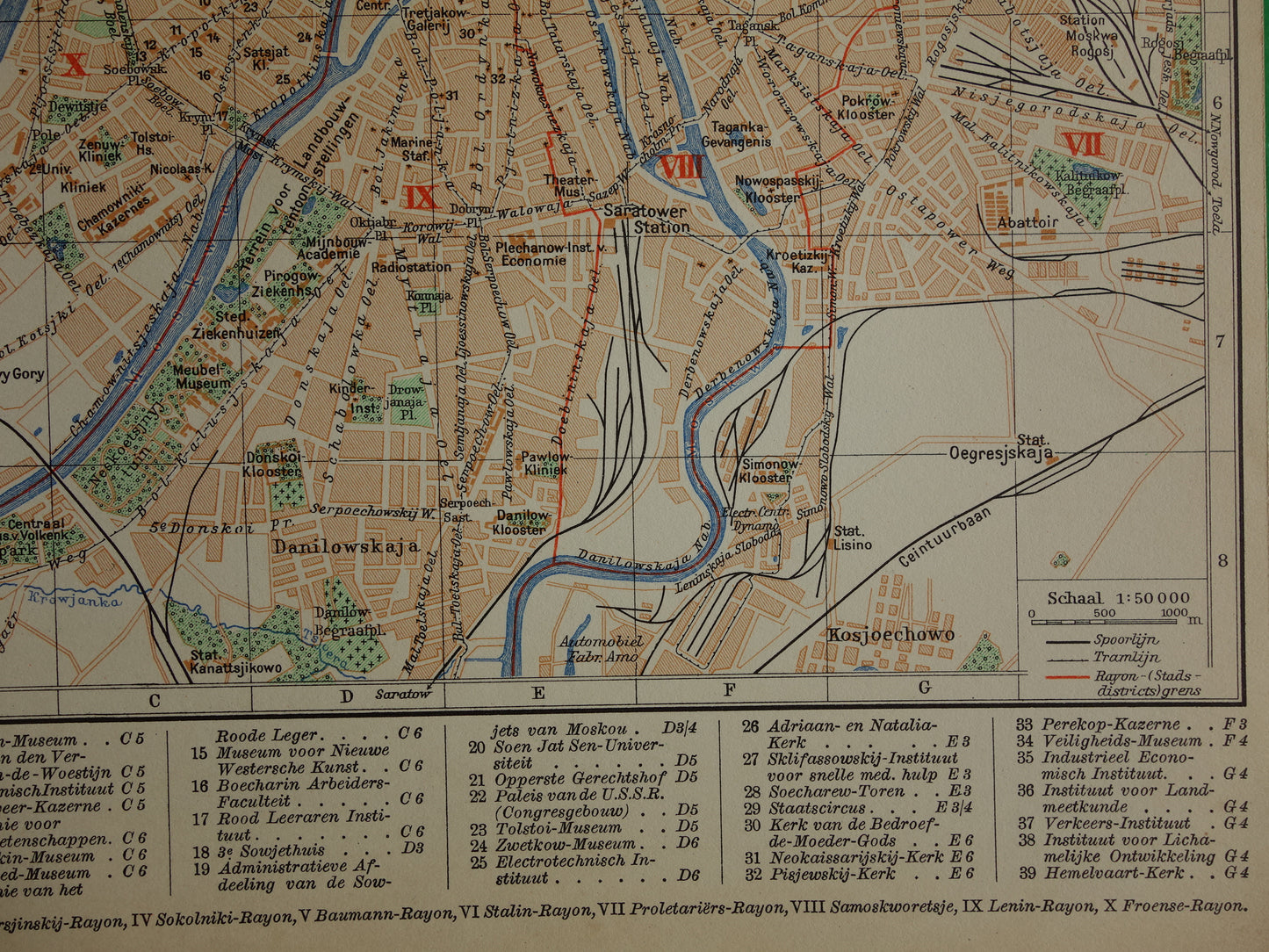 MOSKOU Vintage kaart van Moskou Rusland uit 1937 originele oude Nederlandse plattegrond
