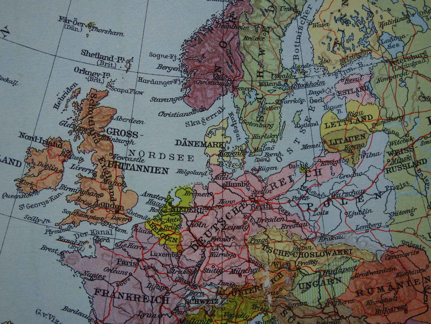 EUROPA Vintage landkaart van Europa uit 1928 set van 2 originele oude kaarten Europa hoogtekaart en politieke kaart