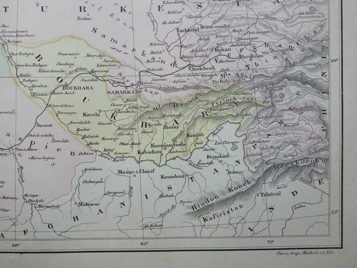 Alte Karte des Aralsees (Kasachstan, Usbekistan) aus dem Jahr 1896, originale französische antike Karte des Aralsees